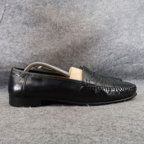 Adolfo Shoes Mens 9.5 Penny Loafer Slip On Moc Toe Leather Classic Leather Black main image 10